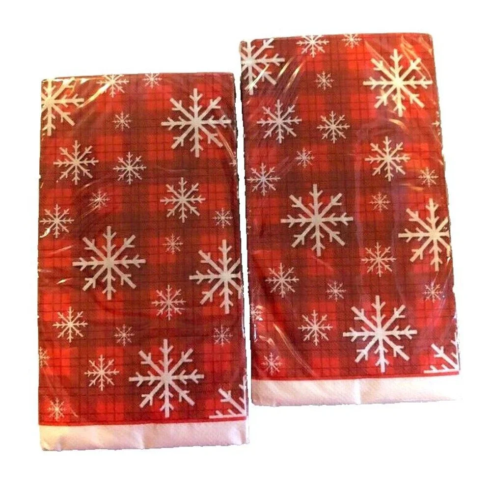 Red Plaid Snowflake Christmas Paper Napkins Guest Towels Holiday 40 CT